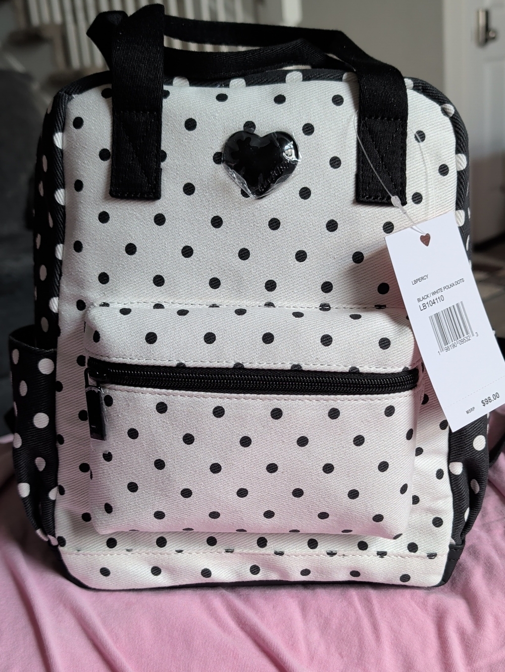 Betsey Johnson White and Black Polka Dot Mini Backpack